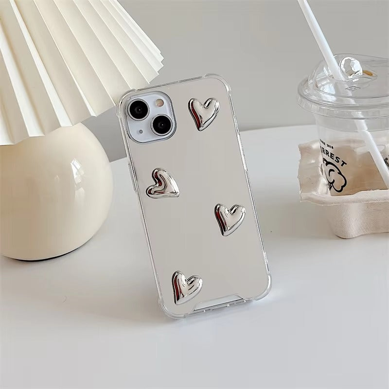 Luxury Apple iPhone Case, MagSafe Compatible, Camera Lens and Screen Protection, Ultra Thin, Shockproof, Magnetic, Full All Around Protection, Bow Heart Mirror Cover