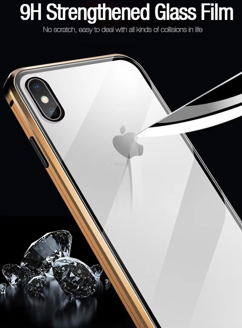 Premium Apple iPhone Case, MagSafe Compatible, Camera Lens & Screen Protection, Ultra Thin, Shockproof, Magnetic Full All Around Cover – 360° Magnetic Metal Case with Tempered Glass Privacy Screen & Anti-Spy Protection