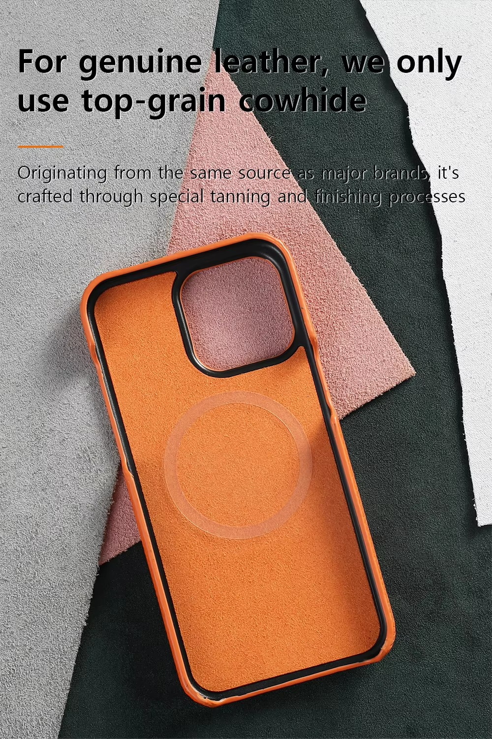 Luxury Natural Cowhide Leather MagSafe iPhone Case – Lychee Texture, Durable & Stylish Phone Back Cover | Case for iPhone