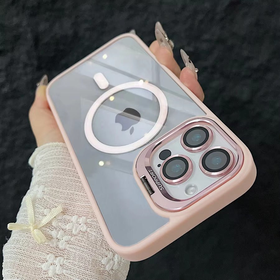 Premium Apple iPhone Case MagSafe Compatible, Camera Lens & Screen Protection, Cover with Transparent Stand & Lens Film