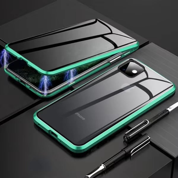 Premium Apple iPhone Case, MagSafe Compatible, Camera Lens & Screen Protection, Ultra Thin, Shockproof, Magnetic Full All Around Cover – Anti-Peeping Tempered Glass Case with Magnetic Metal Bumper & Privacy Protection
