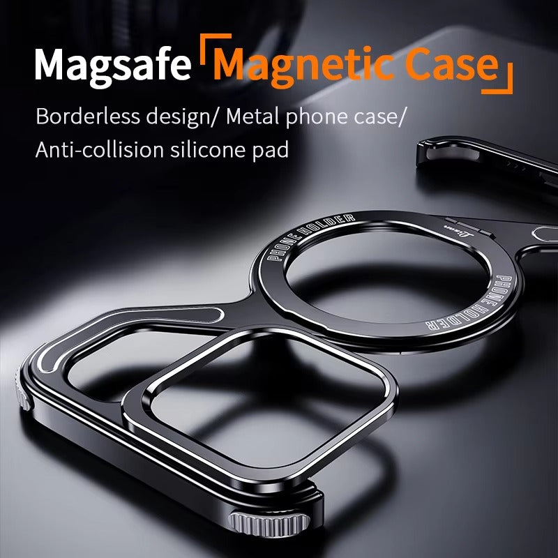 Premium Apple iPhone Case, MagSafe Compatible, Camera Lens & Screen Protection, Ultra Thin, Shockproof, Magnetic Full All Around Cover – Z-Type Aluminum Alloy Rimless Case with Snap-On Bracket & Metal Frame