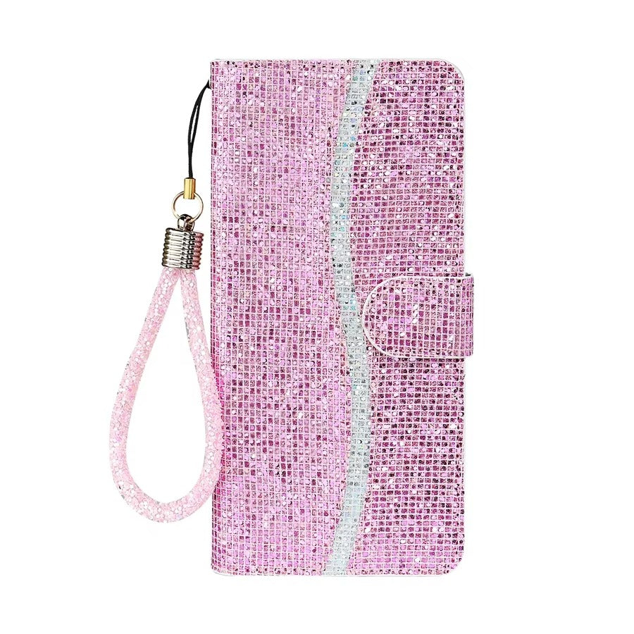 Luxury Apple iPhone Case, MagSafe Compatible, Camera Lens and Screen Protection, Ultra Thin, Shockproof, Magnetic, Full All Around Protection, Glitter Wallet Strap Cover