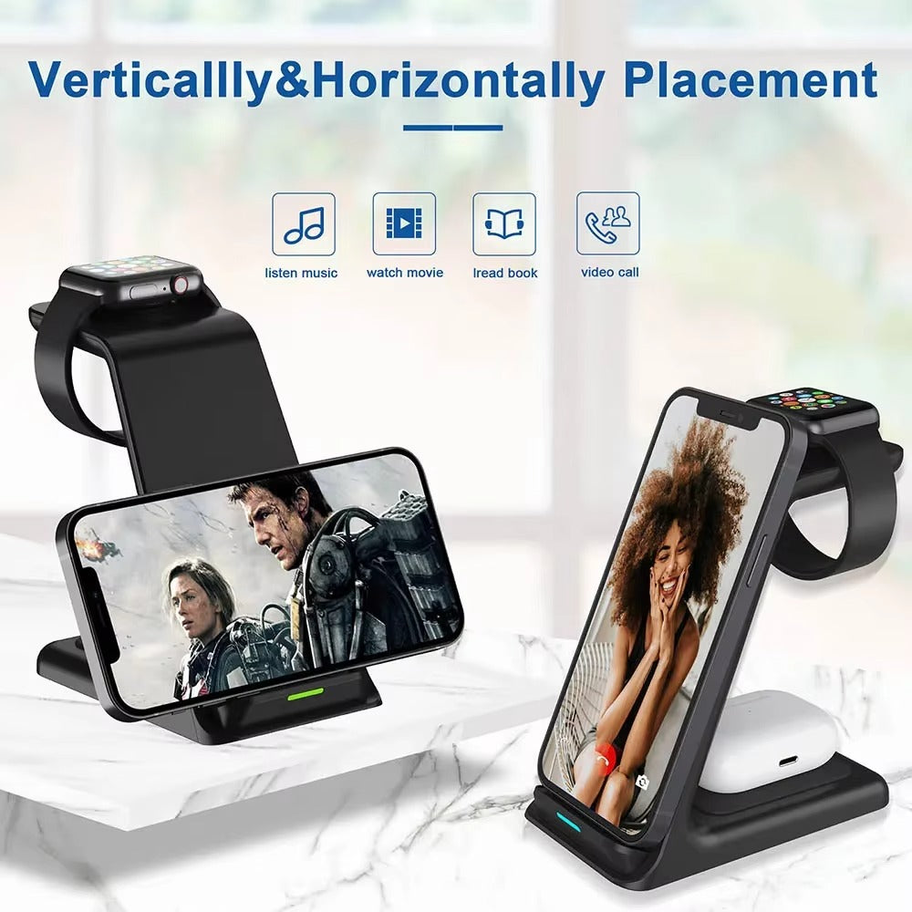 Premium 30W 3 in 1 Wireless Charging Station – Fast Charger Stand for iPhone, Apple Watch, AirPods with Dual Coil Design, Case Friendly & Safe Charging