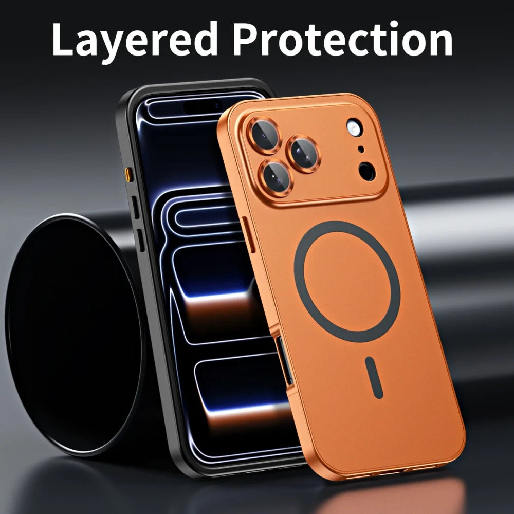 Premium iPhone Case MagSafe Compatible Magnetic Shockproof Cover with Camera Lens Protection Ultra Thin Full Protection Aluminum Metal Frame PC Back