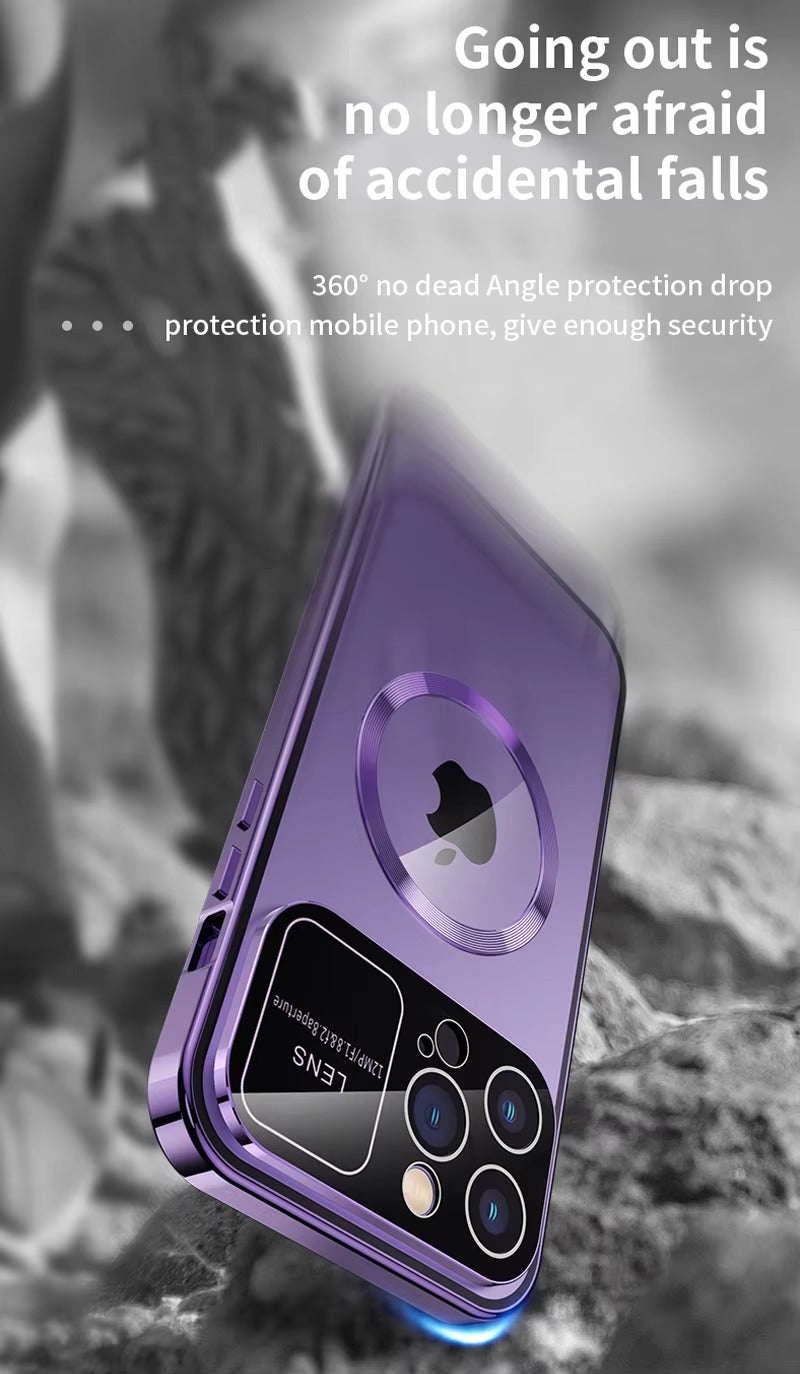 Luxury HD Glass Apple iPhone Case, MagSafe Compatible, Ultra Thin Magnetic Large Window Design and Camera Lens Shield