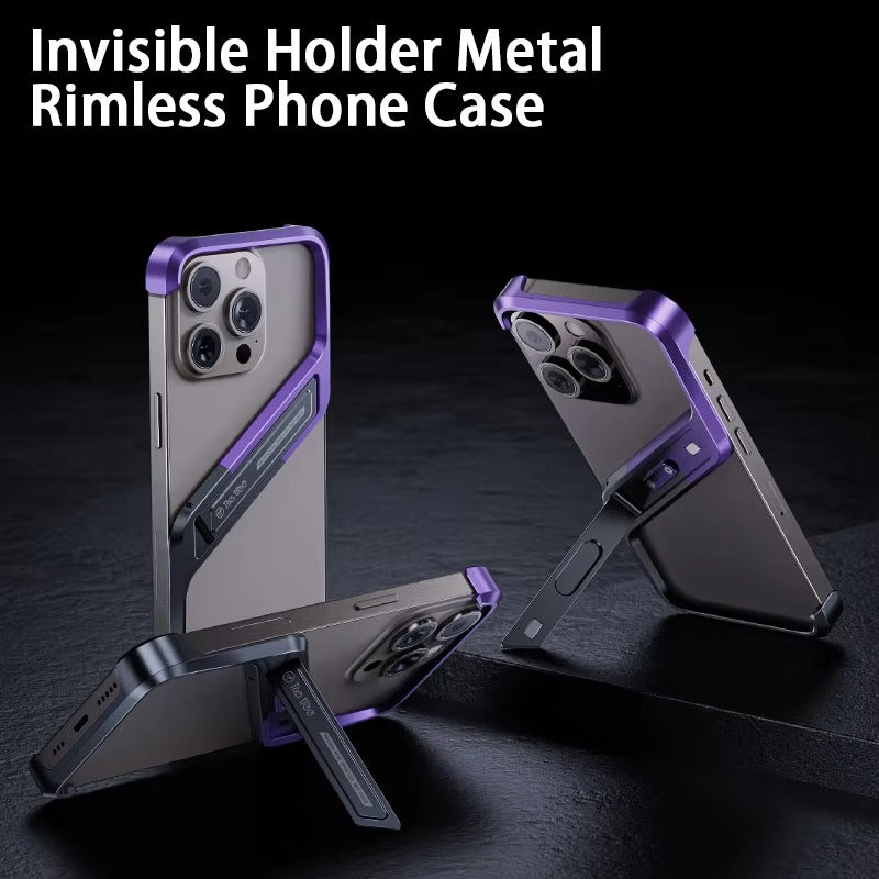 Premium Apple iPhone Case, MagSafe Compatible, Camera Lens & Screen Protection, Ultra Thin, Shockproof, Magnetic Full All Around Cover – Rimless Aluminum S-Type Case with Invisible Stand & Heat Dissipation Shell