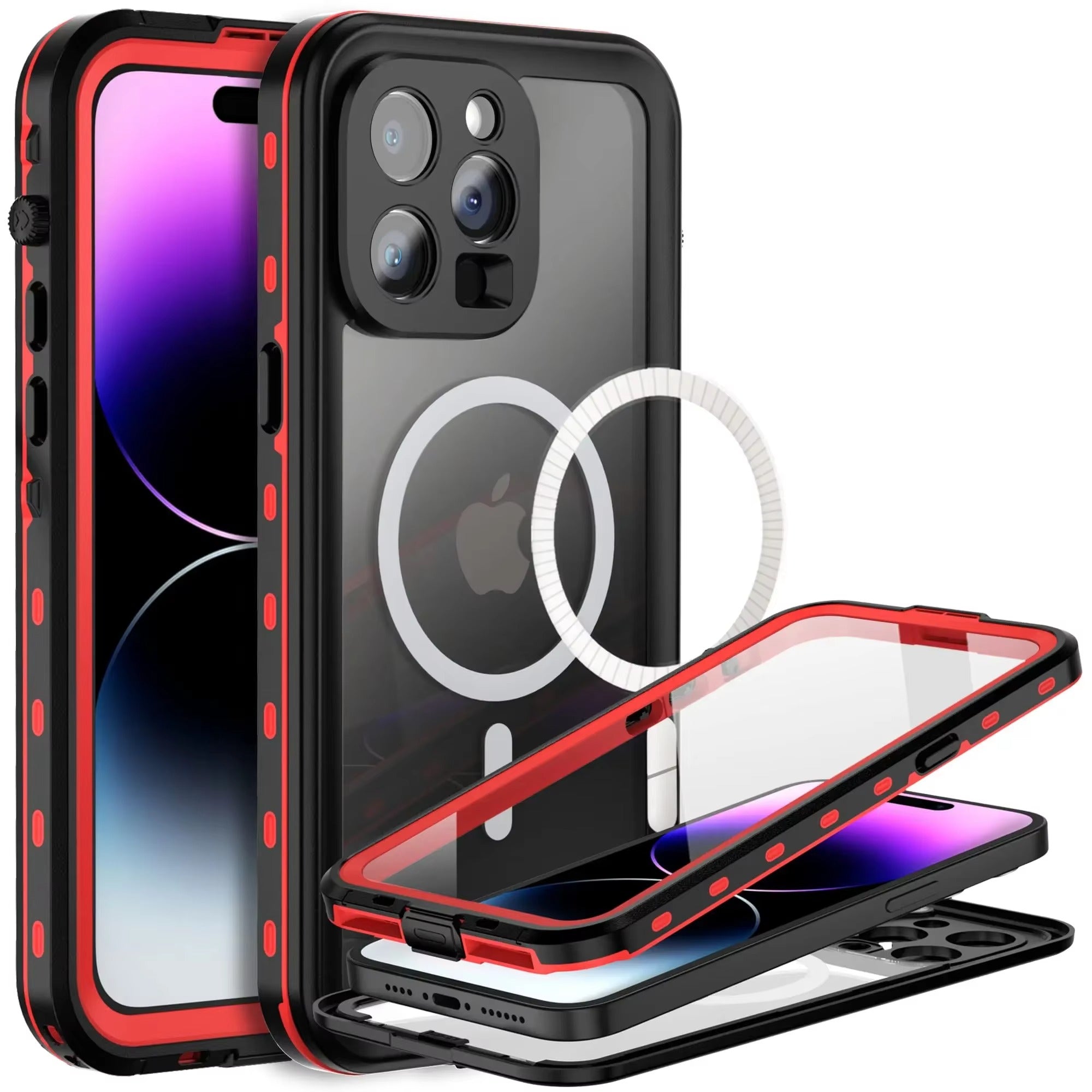 Premium Apple iPhone Case MagSafe Compatible, Camera Lens & Screen Protection, Ultra Thin Shockproof Magnetic Full All Around Protection Cover with IP68 Waterproof Diving Shell
