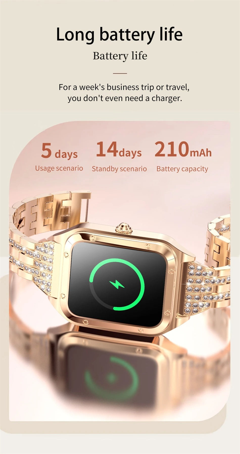 Luxury Women’s Smartwatch for iPhone – Bluetooth Call Fitness Tracker with Blood Pressure Monitor, Waterproof Sport Mode