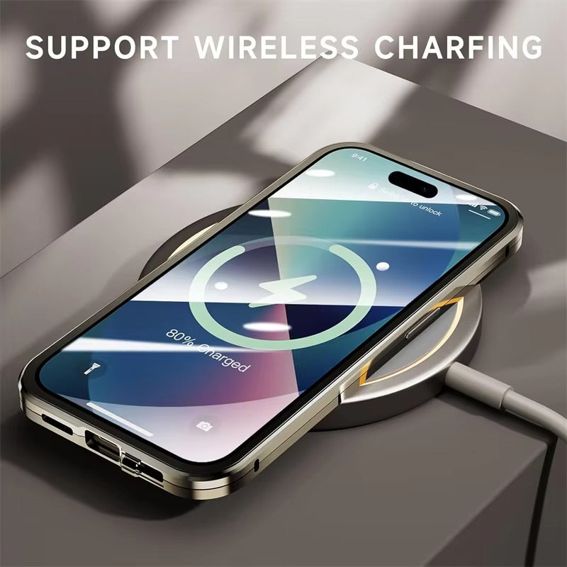 Premium Apple iPhone Case MagSafe Compatible, Camera Lens & Screen Protection, Cover with 360 Metal Glass Bumper