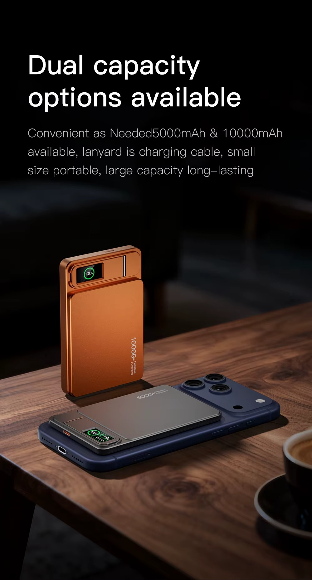 Premium Magnetic Wireless Power Bank 10000mAh – 20W Fast Charging Portable Battery with MagSafe Compatible Magnetic Charging, Digital Display and Phone Stand