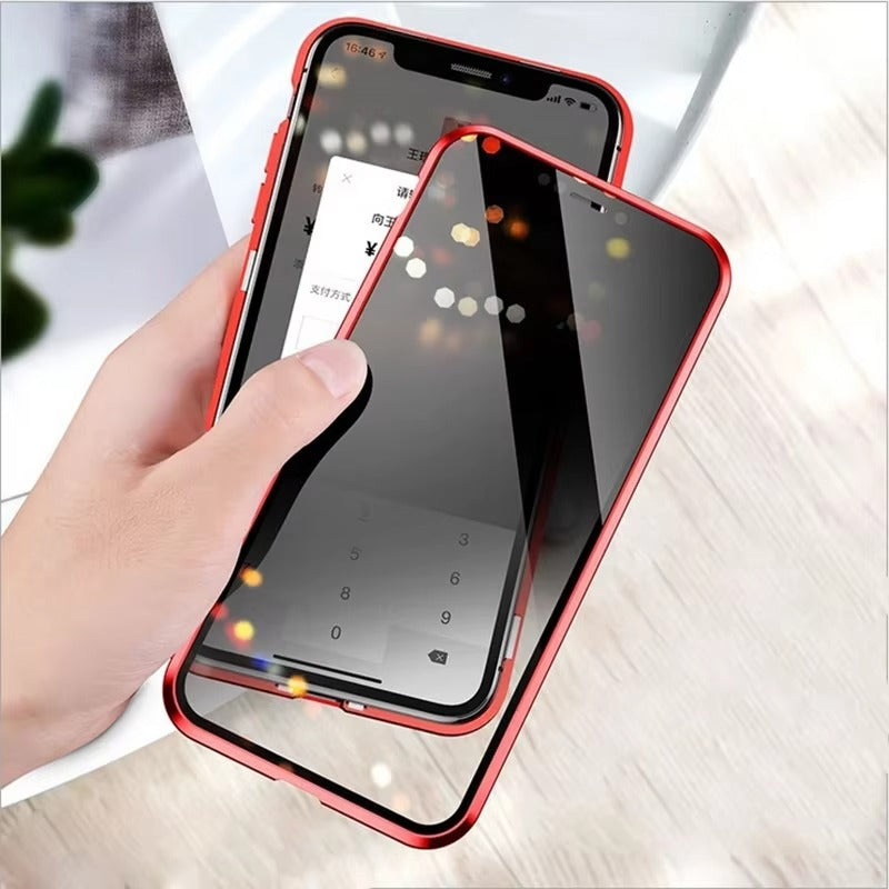 Premium Apple iPhone Case, MagSafe Compatible, Camera Lens & Screen Protection, Ultra Thin, Shockproof, Magnetic Full All Around Cover – Anti-Peeping Tempered Glass Case with Magnetic Metal Bumper & Privacy Protection