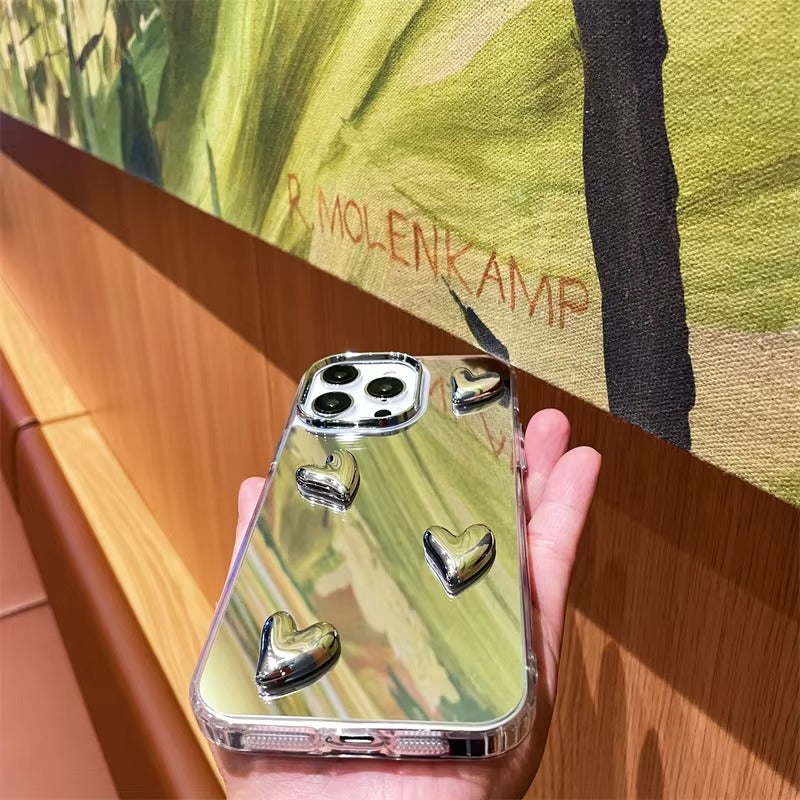 Luxury Apple iPhone Case, MagSafe Compatible, Camera Lens and Screen Protection, Ultra Thin, Shockproof, Magnetic, Full All Around Protection, Silvery Heart Mirror Cover