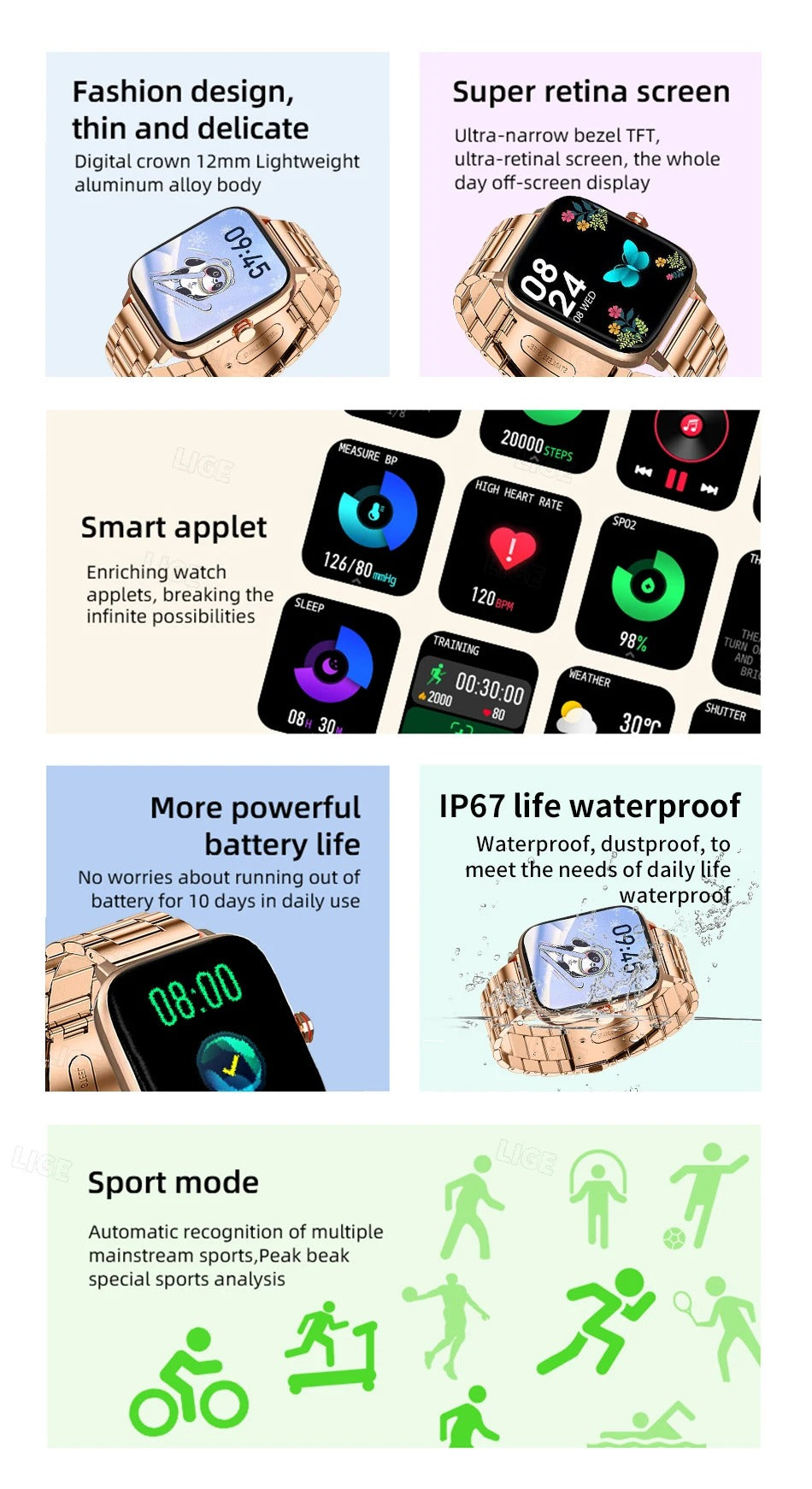 Premium Smartwatch for iPhone – Custom Dial Bluetooth Watch for Men & Women, Full Touchscreen Fitness Bracelet with Waterproof
