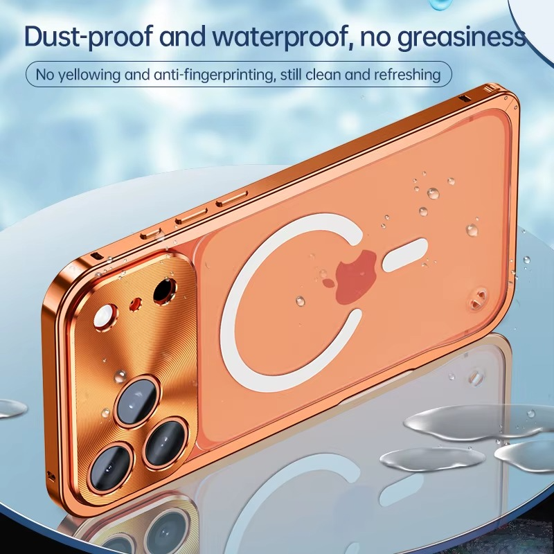 Premium Aluminum Alloy Frame iPhone Case – MagSafe Compatible Magnetic Bumper with Shockproof Protection, Matte Transparent Back and Camera Lens Guard
