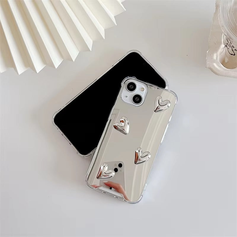 Luxury Apple iPhone Case, MagSafe Compatible, Camera Lens and Screen Protection, Ultra Thin, Shockproof, Magnetic, Full All Around Protection, Bow Heart Mirror Cover