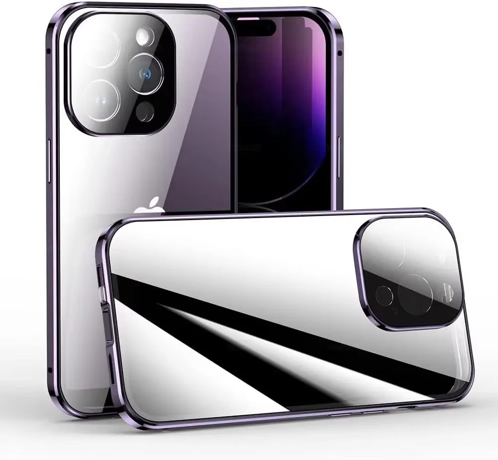 Premium Apple iPhone Case, MagSafe Compatible, Camera Lens & Screen Protection, Ultra Thin, Shockproof, Magnetic Full All Around Cover – Anti-Spy Tempered Glass Magnetic Case with Privacy Screen & Lens Protection