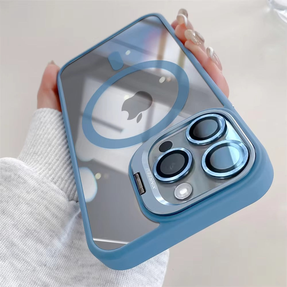 Premium Apple iPhone Case MagSafe Compatible, Camera Lens & Screen Protection, Cover with Transparent Stand & Lens Film