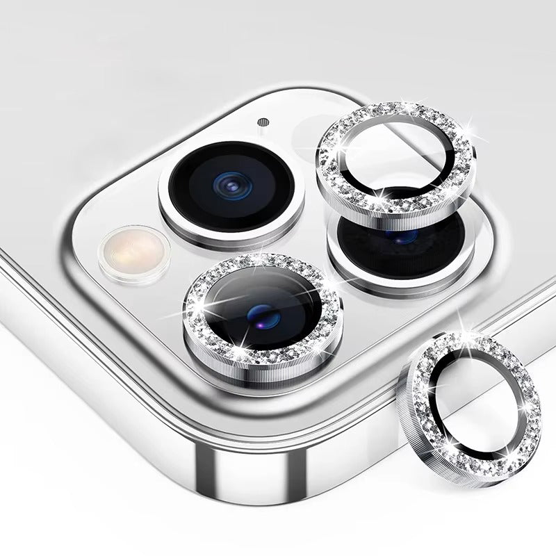 Luxury Metal Camera Lens Protector for iPhone – Diamond Edging, 9H Corning Glass, Anti-Scratch, Shockproof, Ultra HD Transparent Lens Cover Ring