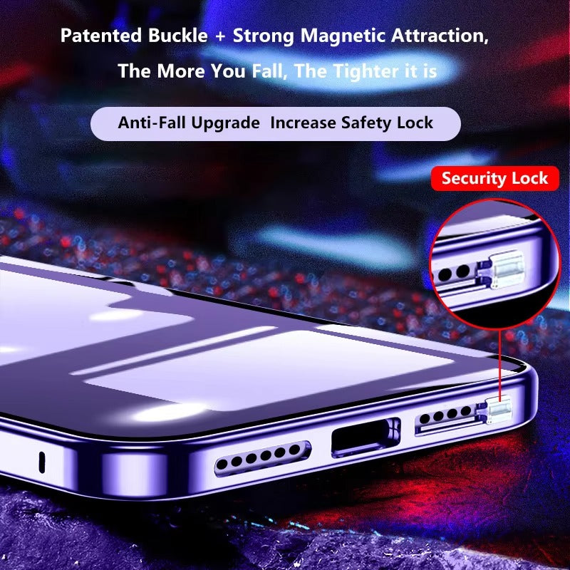 High Quality Apple iPhone Case MagSafe Compatible, Camera Lens & Screen Protection Cover with Double Glass Metal Buckle