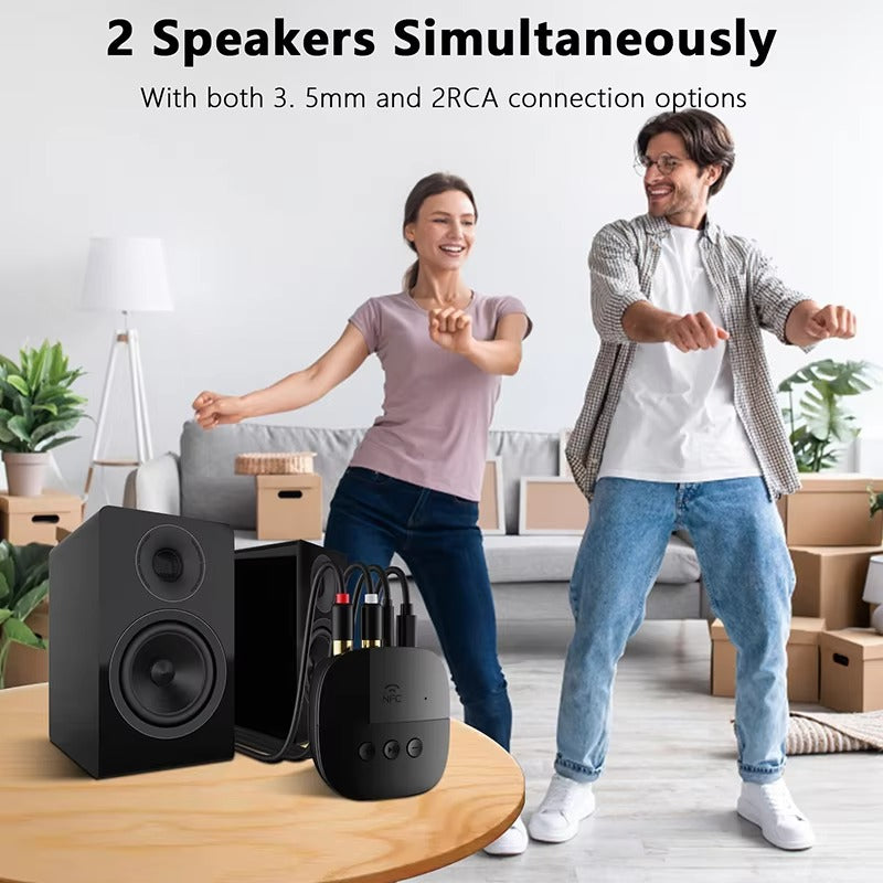 Premium Bluetooth 5.2 Audio Receiver for iPhone – Wireless RCA & TF Card, Mic Input, NFC, Car Kit & Speaker Amplifier Support