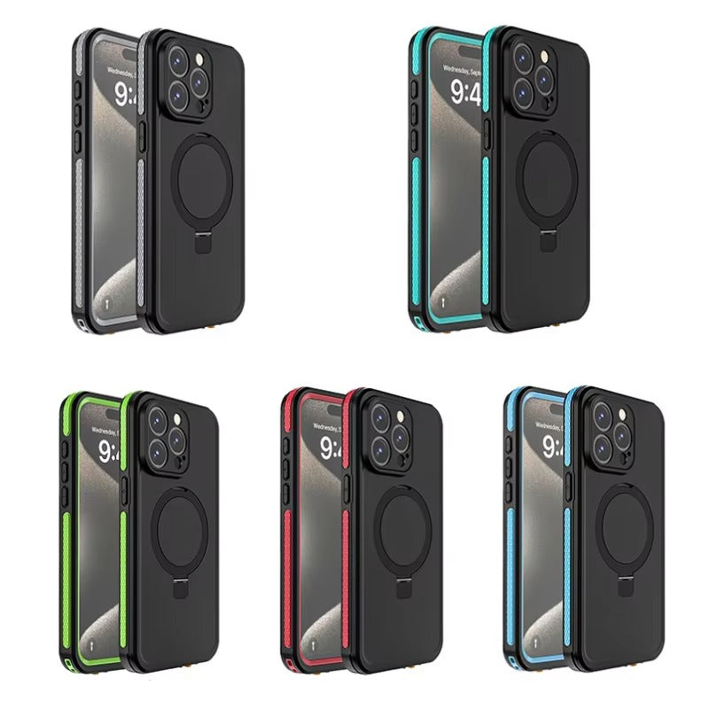 Robust Apple iPhone Case MagSafe Compatible, Camera Lens & Screen Protection, Cover with IP68 Waterproof Stand Design