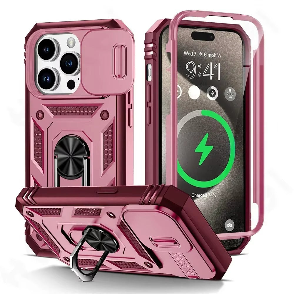 Robust Apple iPhone Case, MagSafe Compatible, Camera Lens and Screen Protection, Ultra Thin, Shockproof, Magnetic, Full All Around Protection, Slide Rotating Armor Cover