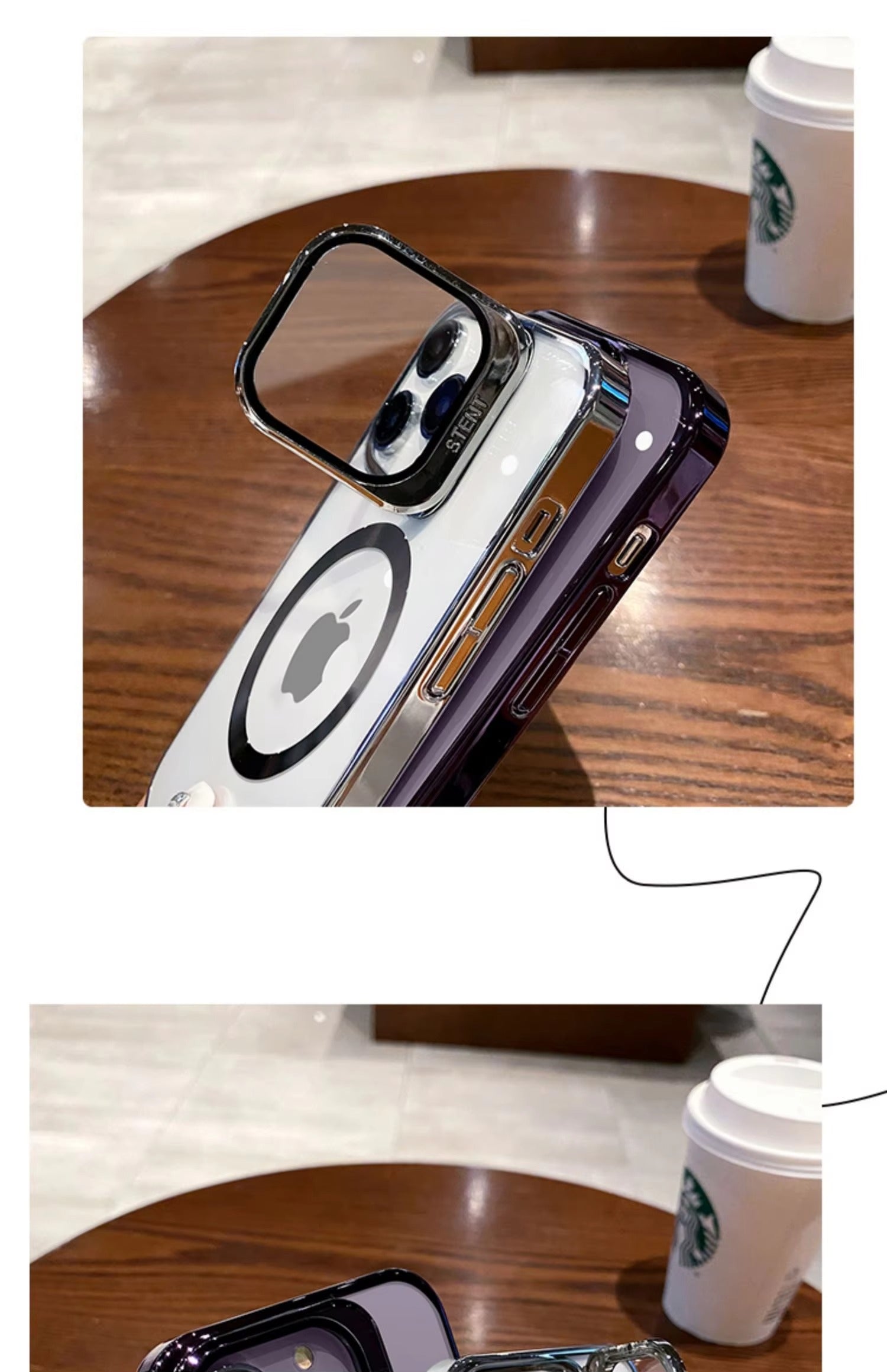 Luxury Apple iPhone Case Ultra Thin Shockproof Magnetic Full All Around Protection Cover with Transparent Plating Bracket