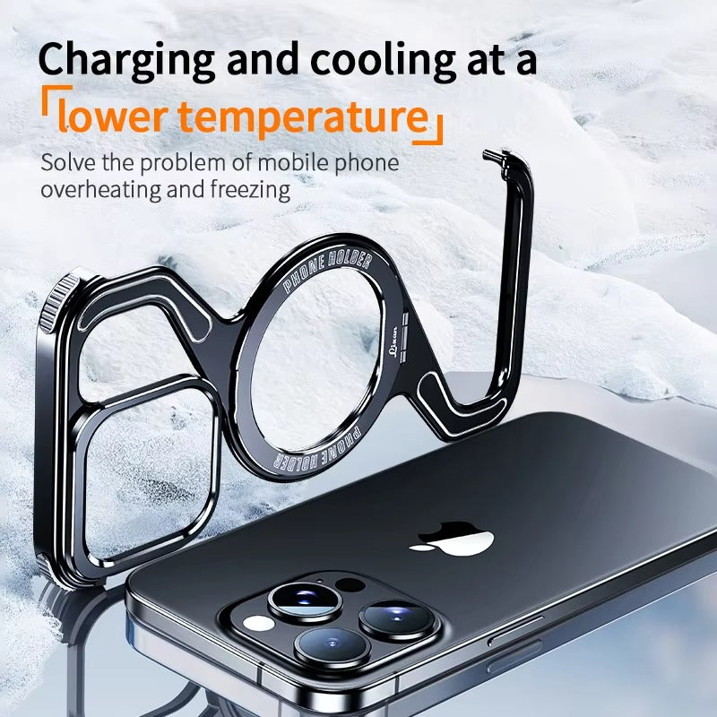 Premium Apple iPhone Case, MagSafe Compatible, Camera Lens & Screen Protection, Ultra Thin, Shockproof, Magnetic Full All Around Cover – Z-Type Aluminum Alloy Rimless Case with Snap-On Bracket & Metal Frame