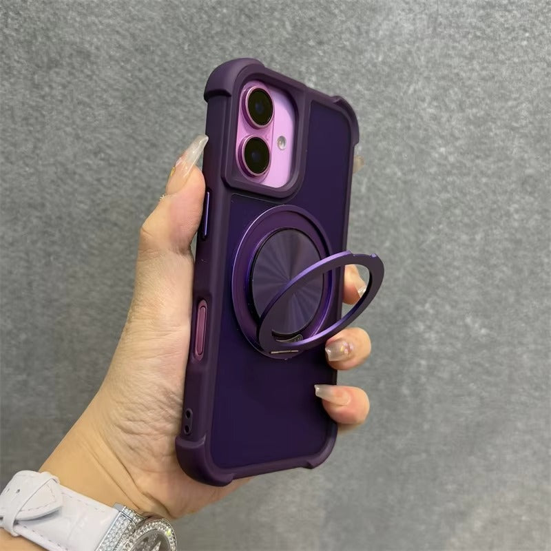 Premium Apple iPhone Case, MagSafe Compatible, Camera Lens & Screen Protection, Ultra Thin, Shockproof, Magnetic Full All Around Cover – 360° Rotating Stand Case with Airbag Corners & Wrist Strap