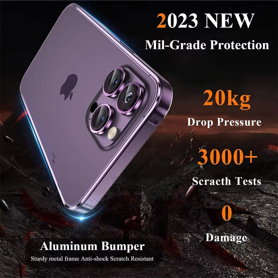 Luxury Apple iPhone Case, MagSafe Compatible, Camera Lens & Screen Protection, Ultra Thin, Shockproof, Magnetic Full All Around Cover – Lightweight Aluminum Metal Frame Bumper Case with Thin Alloy Back Protection