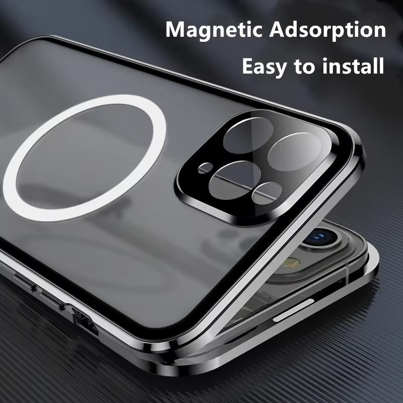 Premium Apple iPhone Case MagSafe Compatible, Magnetic Full All Around Protection Cover with 360 Metal Glass Alloy Shield