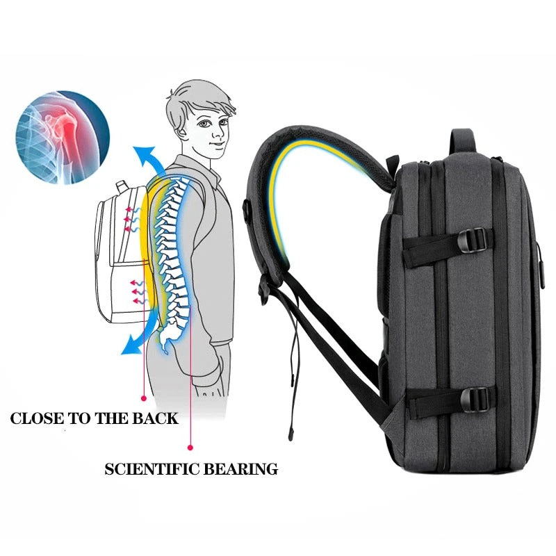 High Quality Waterproof Laptop Backpack for Men, Expandable USB Charging Bag, Business Travel School Rucksack