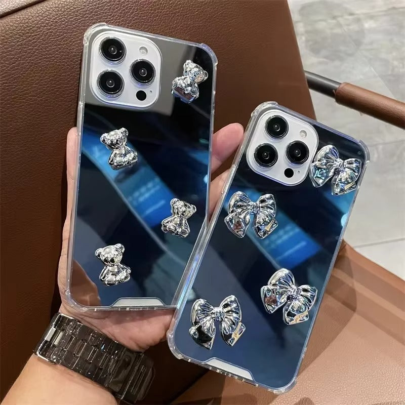 Luxury Apple iPhone Case, MagSafe Compatible, Camera Lens and Screen Protection, Ultra Thin, Shockproof, Magnetic, Full All Around Protection, Bow Heart Mirror Cover