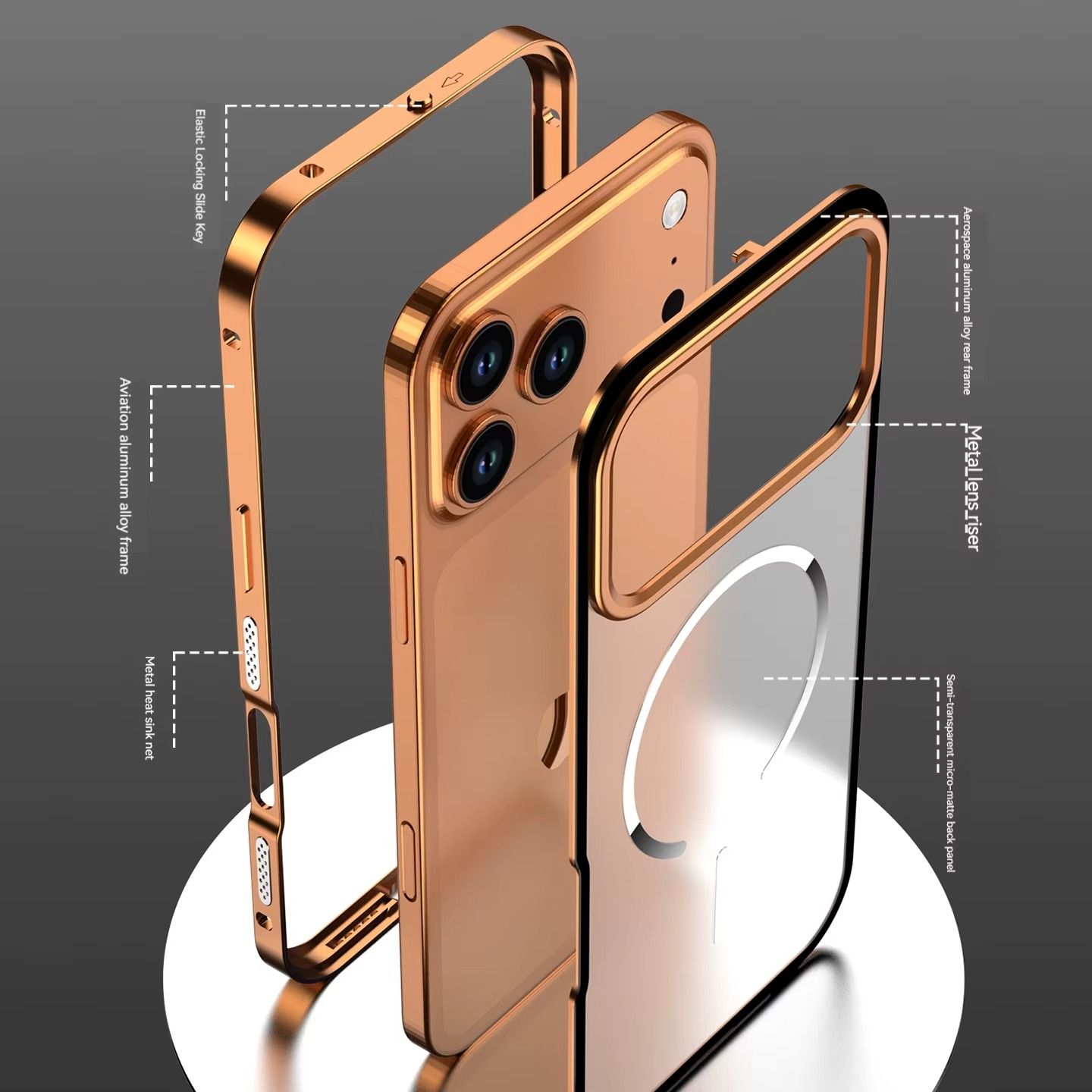 Premium Aluminum Alloy Frame iPhone Case – MagSafe Compatible Magnetic Protective Cover with Frosted Matte Back and Raised Camera Lens Guard