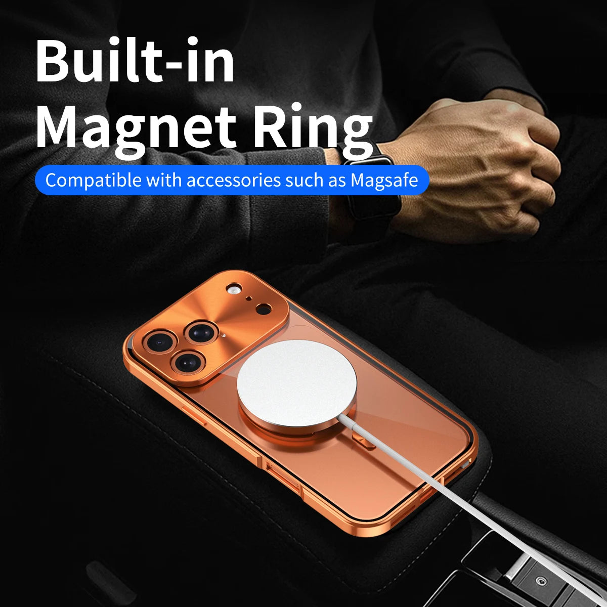 Premium Aluminum Frame iPhone Case – MagSafe Compatible Magnetic Cover with Built-in Privacy Screen Protector, Raised Camera Lens Guard and Clear Back