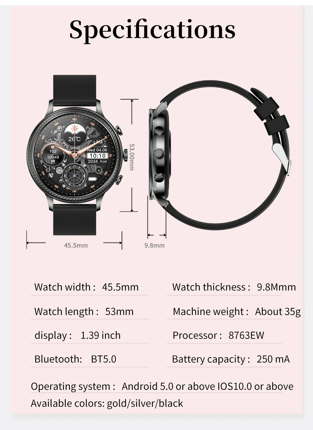 Luxury Women's Smartwatch with Bluetooth Calling – 1.39" HD Display, Heart Rate & SpO2 Monitor, Sleep Tracking, Menstrual Reminder, Fitness Watch Waterproof