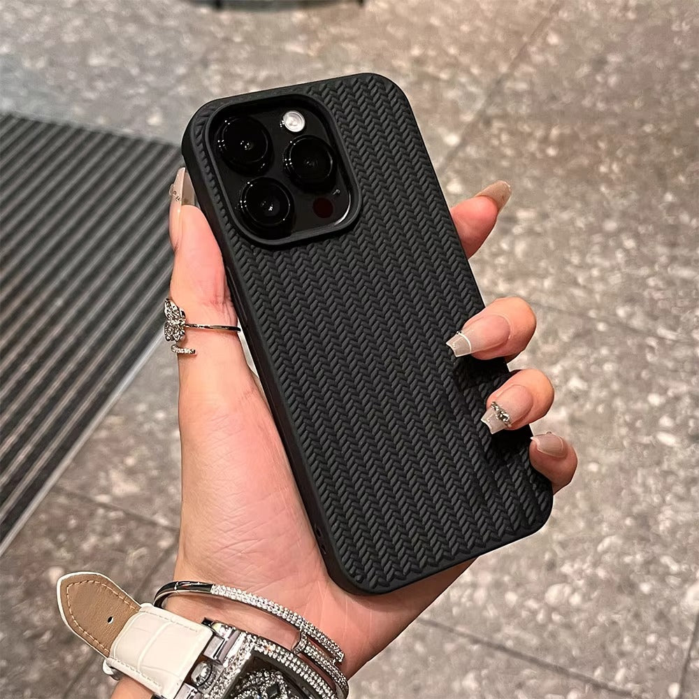 Luxury Apple iPhone Case, MagSafe Compatible, Camera Lens & Screen Protection, Ultra Thin, Shockproof, Magnetic Full All Around Cover – Woven Pattern Soft Silicone Case with Solid Color Stylish Design