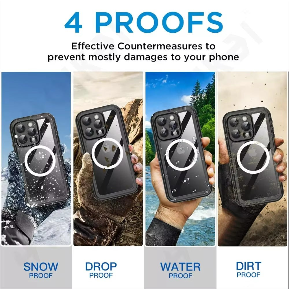 Robust Apple iPhone Case MagSafe Compatible, Camera Lens & Screen Protection, Ultra Thin Shockproof Magnetic Full All Around Protection Cover with IP68 Waterproof Diving Design