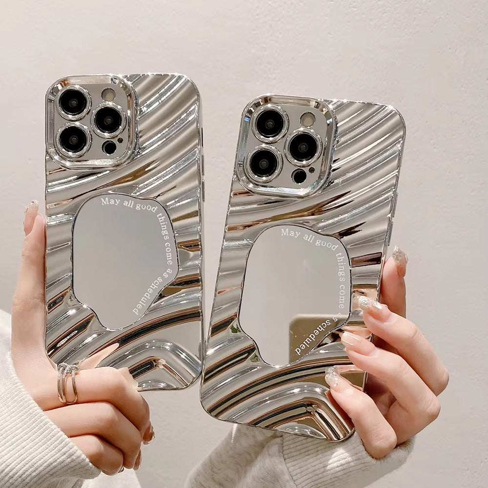 Luxury Apple iPhone Case, MagSafe Compatible, Camera Lens and Screen Protection, Ultra Thin, Shockproof, Magnetic, Full All Around Protection, Wavy Mirror Bumper Cover
