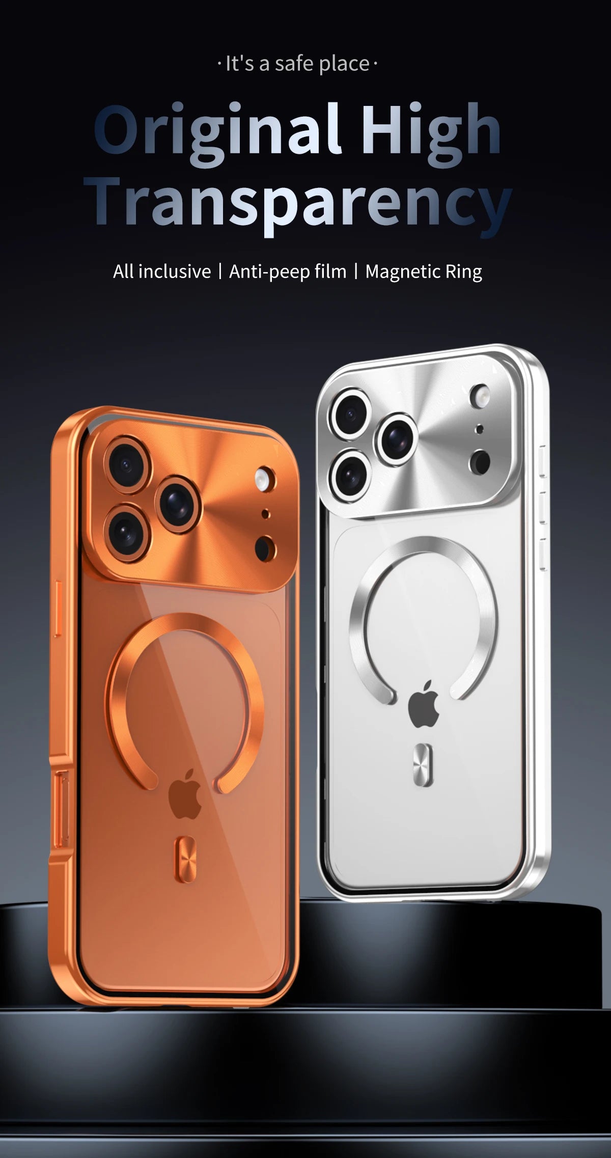 Premium Aluminum Frame iPhone Case – MagSafe Compatible Magnetic Cover with Built-in Privacy Screen Protector, Raised Camera Lens Guard and Clear Back