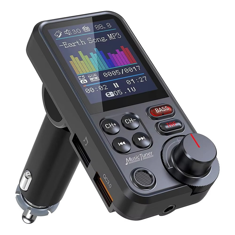 Premium, 1.8-Inch, Wireless Bluetooth FM Transmitter for Car, AUX Support, QC3.0 Charging, Treble, Bass Adjustment,