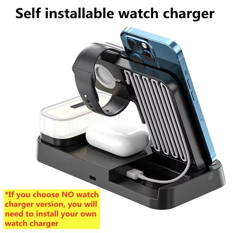 Premium 3 in 1 Wireless Charging Station – 30W Fast Charger Stand with Alarm Clock, Removable RGB Night Light for Phones, Apple Watch, Samsung Watch & AirPods