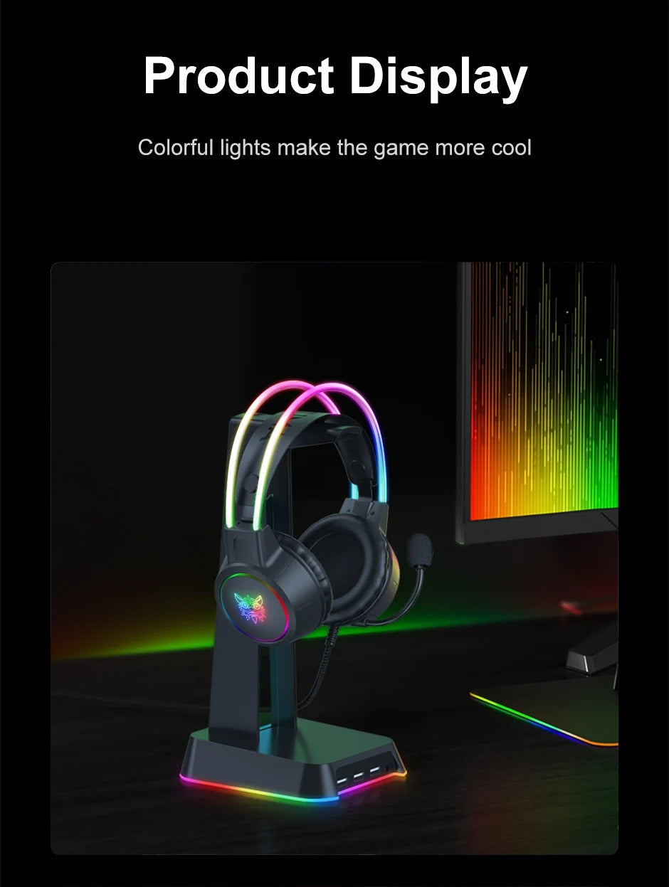 Premium Cat Ear Gaming Headset for iPhone & Mac – Wired Over-Ear Headphones with RGB Lights, Noise Streaming & Online Play