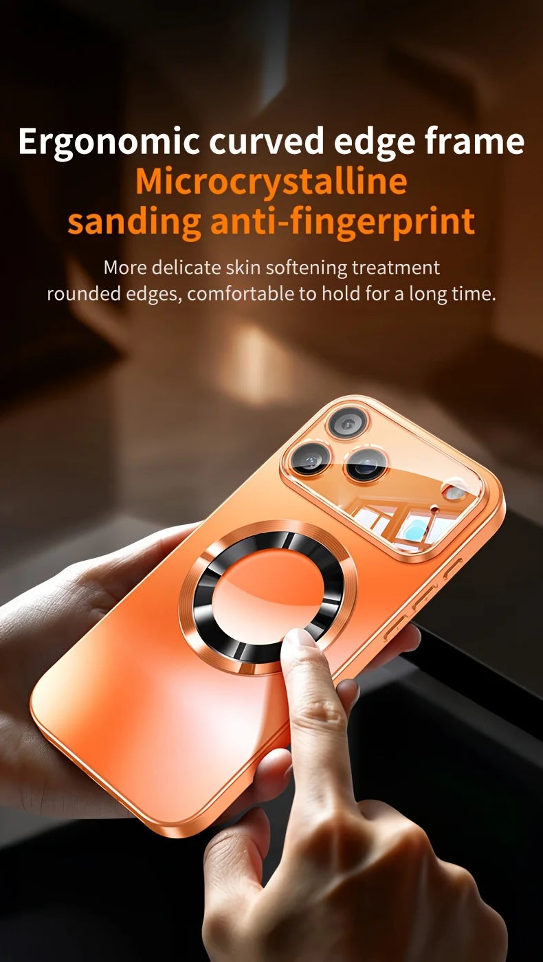 Luxury iPhone Case MagSafe Compatible Magnetic Shockproof Cover with Camera Lens Protection Ultra Thin Full Protection Titanium Metallic Matte PC TPU Back