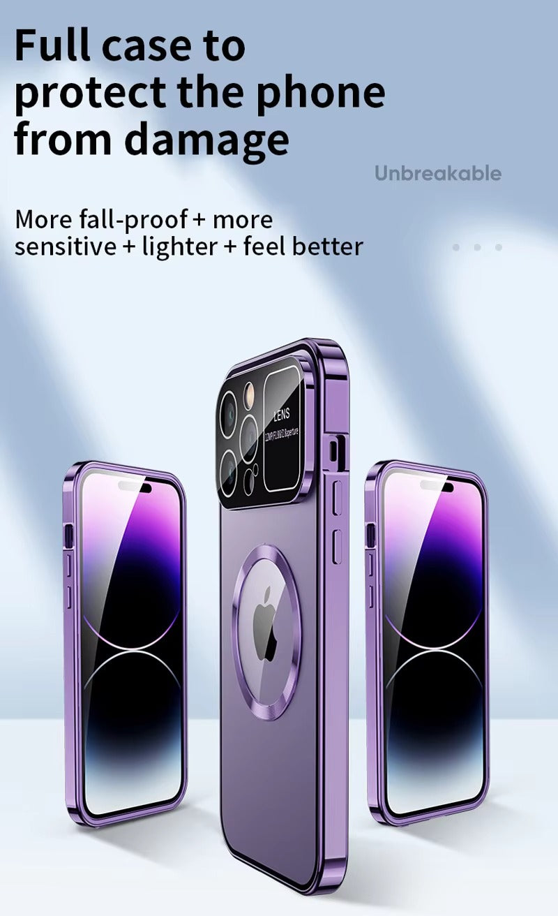 Luxury HD Glass Apple iPhone Case, MagSafe Compatible, Ultra Thin Magnetic Large Window Design and Camera Lens Shield