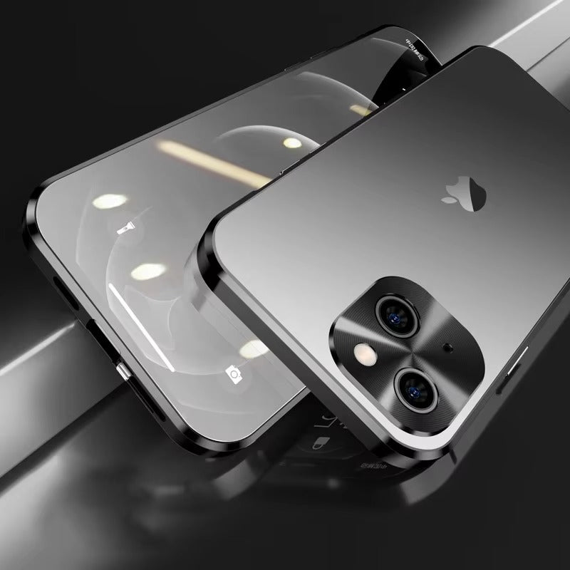 Premium Apple iPhone Case MagSafe Shockproof Magnetic Full All Around Protection Cover with Double Glass Alloy Frame