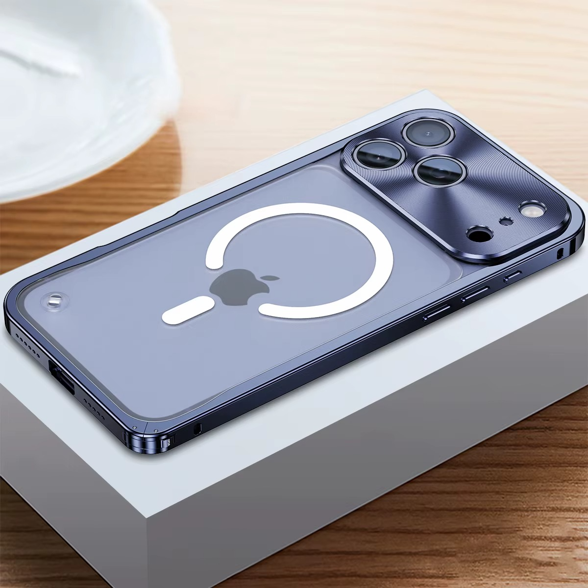 Premium Aluminum Alloy Frame iPhone Case – MagSafe Compatible Magnetic Bumper with Shockproof Protection, Matte Transparent Back and Camera Lens Guard