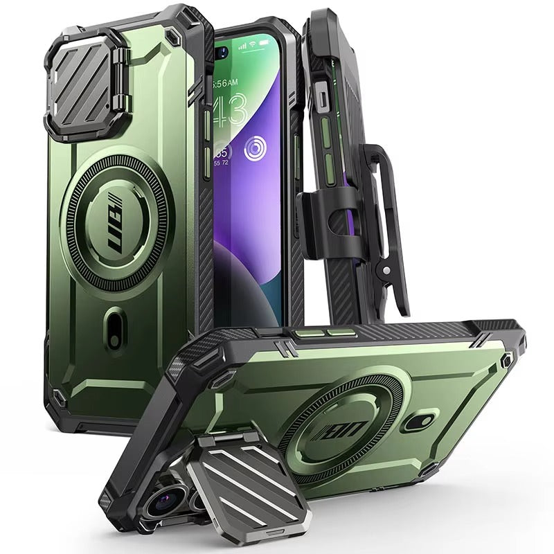 Robust Apple iPhone Case, MagSafe Compatible, Ultra Thin Magnetic Shockproof Cover with Camera Lens Shield, Kickstand Frame