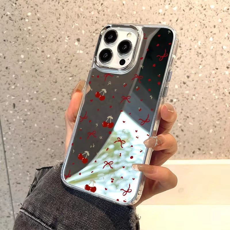 Luxury Apple iPhone Case, MagSafe Compatible, Camera Lens and Screen Protection, Ultra Thin, Shockproof, Magnetic, Full All Around Protection, Cherry Bow Mirror Cover